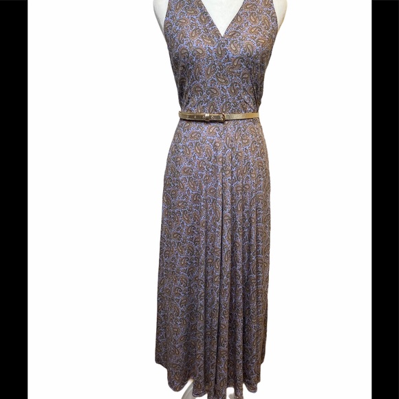 Ralph Lauren Vintage 80s Blue Paisley Maxi Dress - Picture 3 of 9